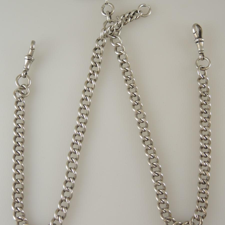 Very long English Silver DOUBLE Watch Chain. Birmingham 1915