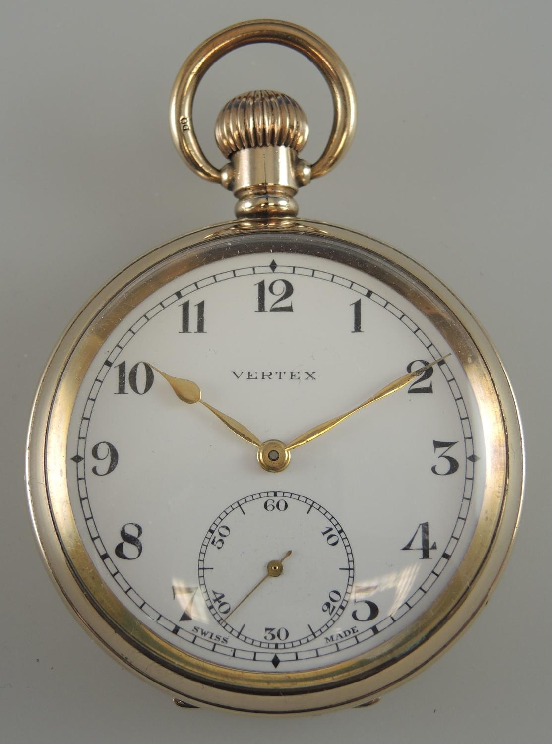 Clean Gold Plated Pocket Watch by VERTEX. Circa 1910