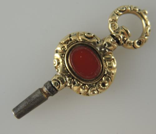 Solid 18K Gold and Stone Set Pocket Watch Key Circa 1850
