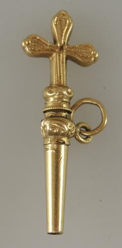 Solid 18K Gold CROSS Shaped Pocket Watch Key. Circa 1850