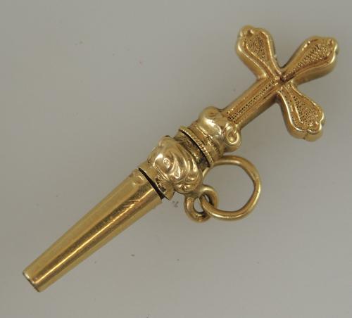 Solid 18K Gold CROSS Shaped Pocket Watch Key. Circa 1850