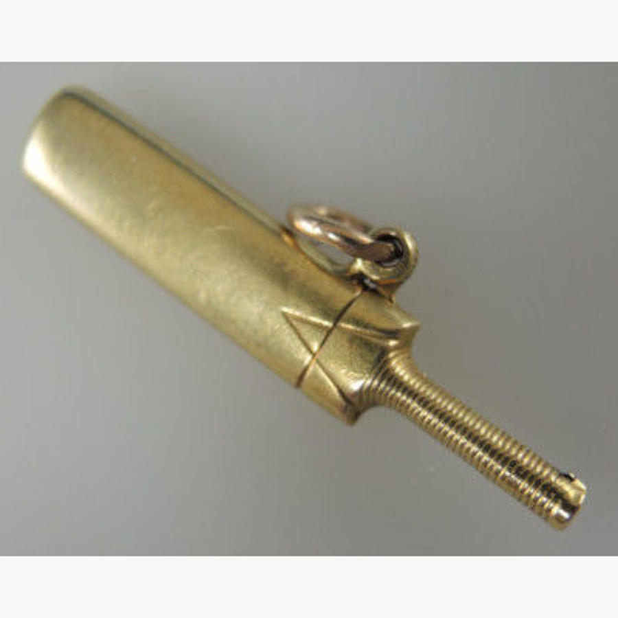 Solid 18K Gold CRICKET Bat Pocket Watch Key and Vesta Circa 1890