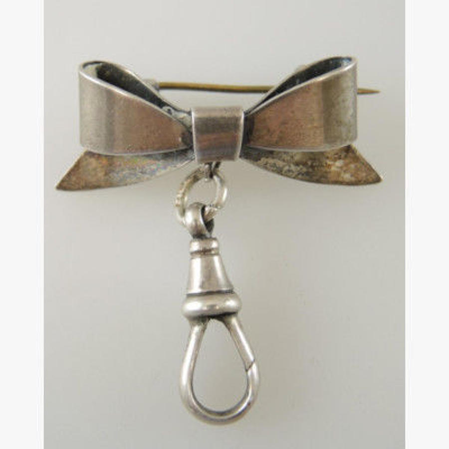 Sterling Silver BOW shaped Watch Brooch Pin. Circa 1890