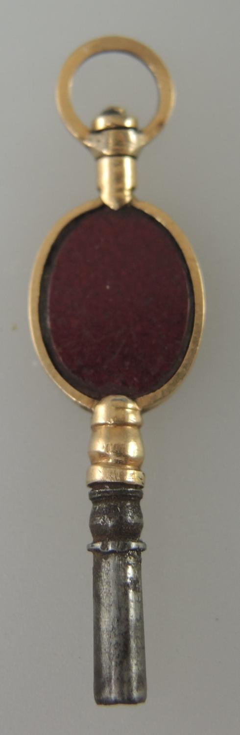 Elegant 15K Gold and Stone Set Georgian Pocket Watch Key. Circa 1880