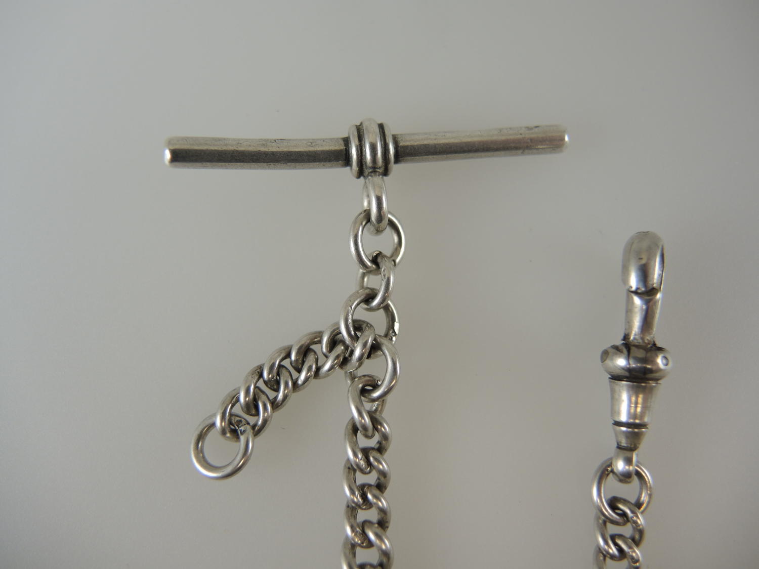 Short English Silver single watch chain for a jacket pocket c1921
