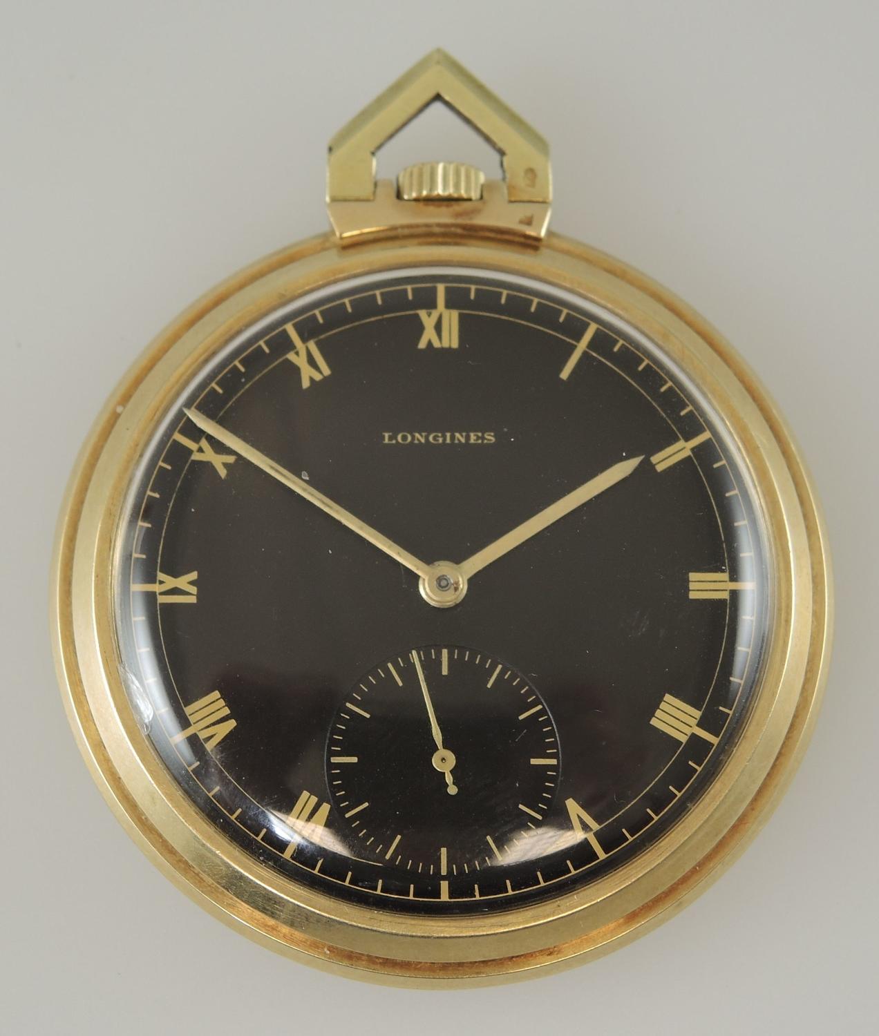 Solid 14K LONGINES pocket watch with Box c1936