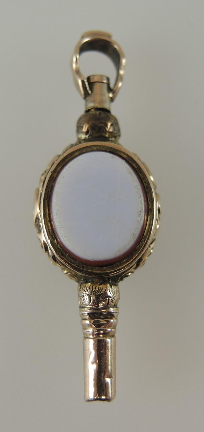 Gilt and stone set pocket watch key c1880