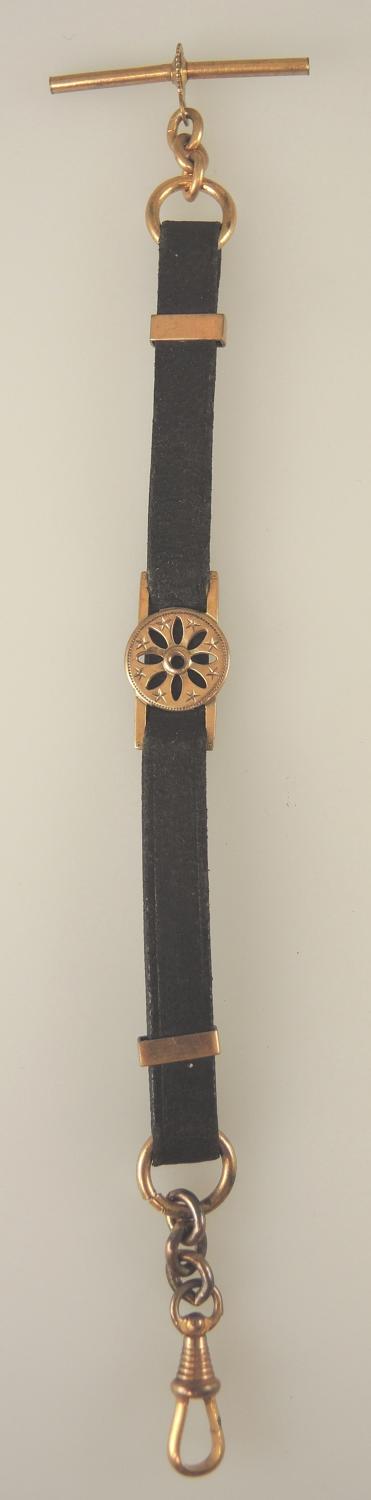 Unusual Fancy Gilt and leather watch guard c1890
