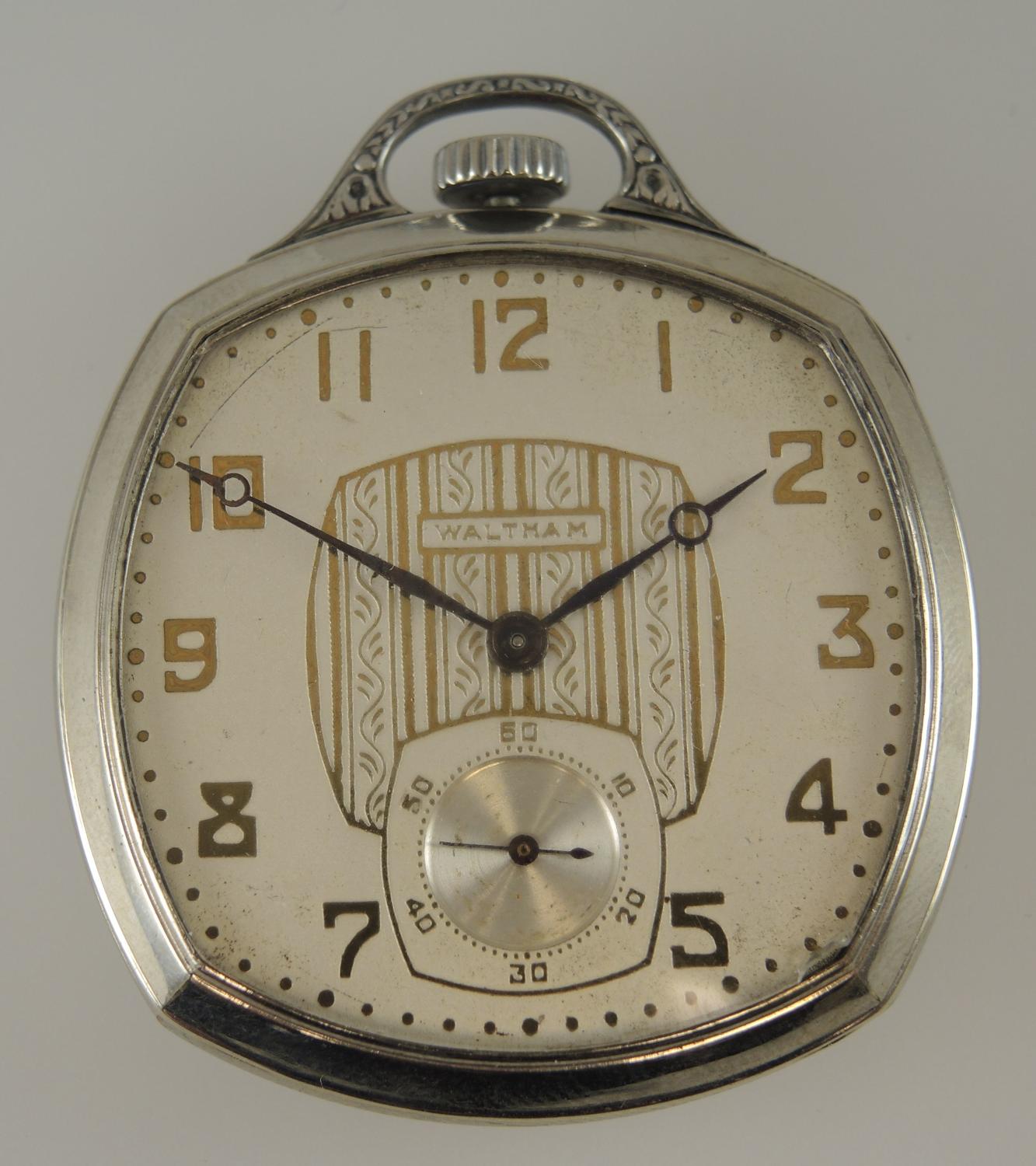 Stylish Square cased pocket watch by Waltham c1928