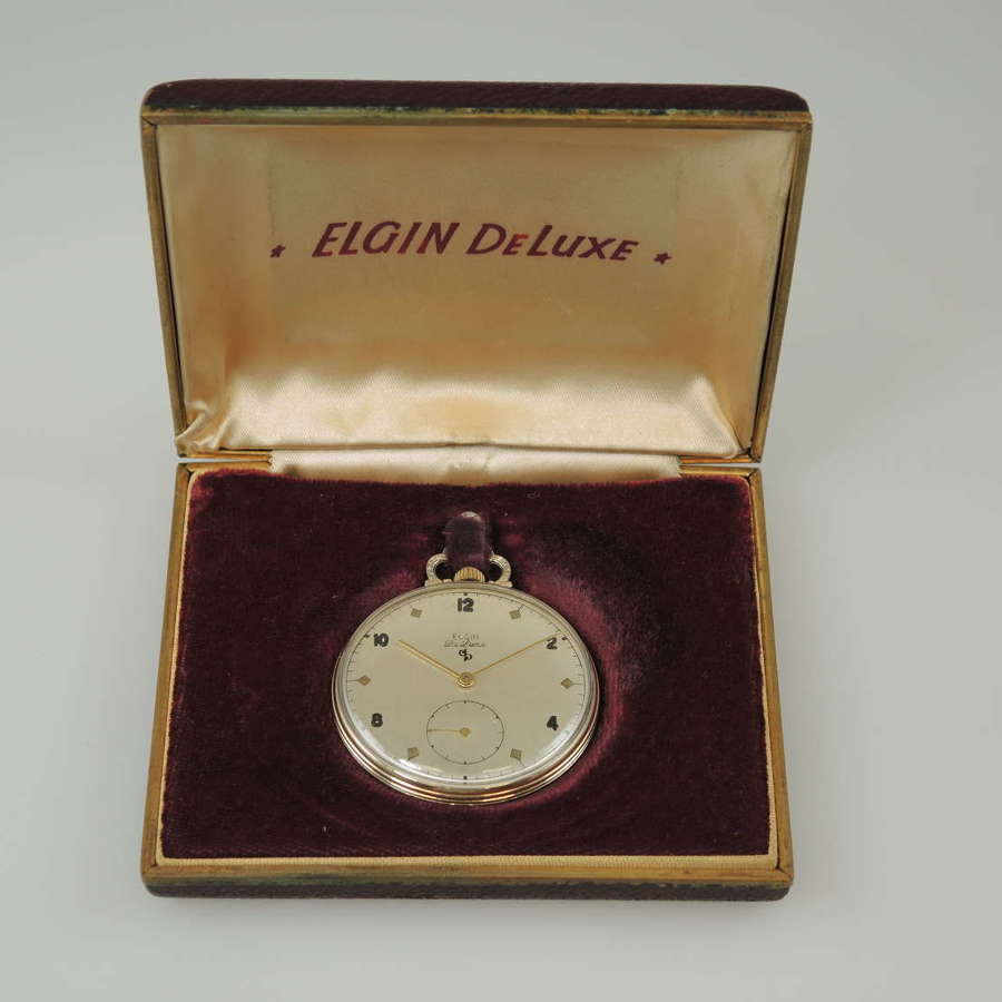 Vintage pocket watch by Elgin DeLuxe with original box c1945