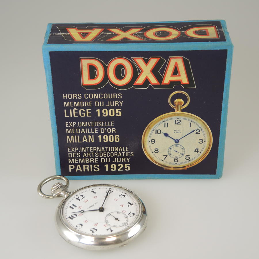 Vintage Silver pocket watch by Doxa. With Box c1910
