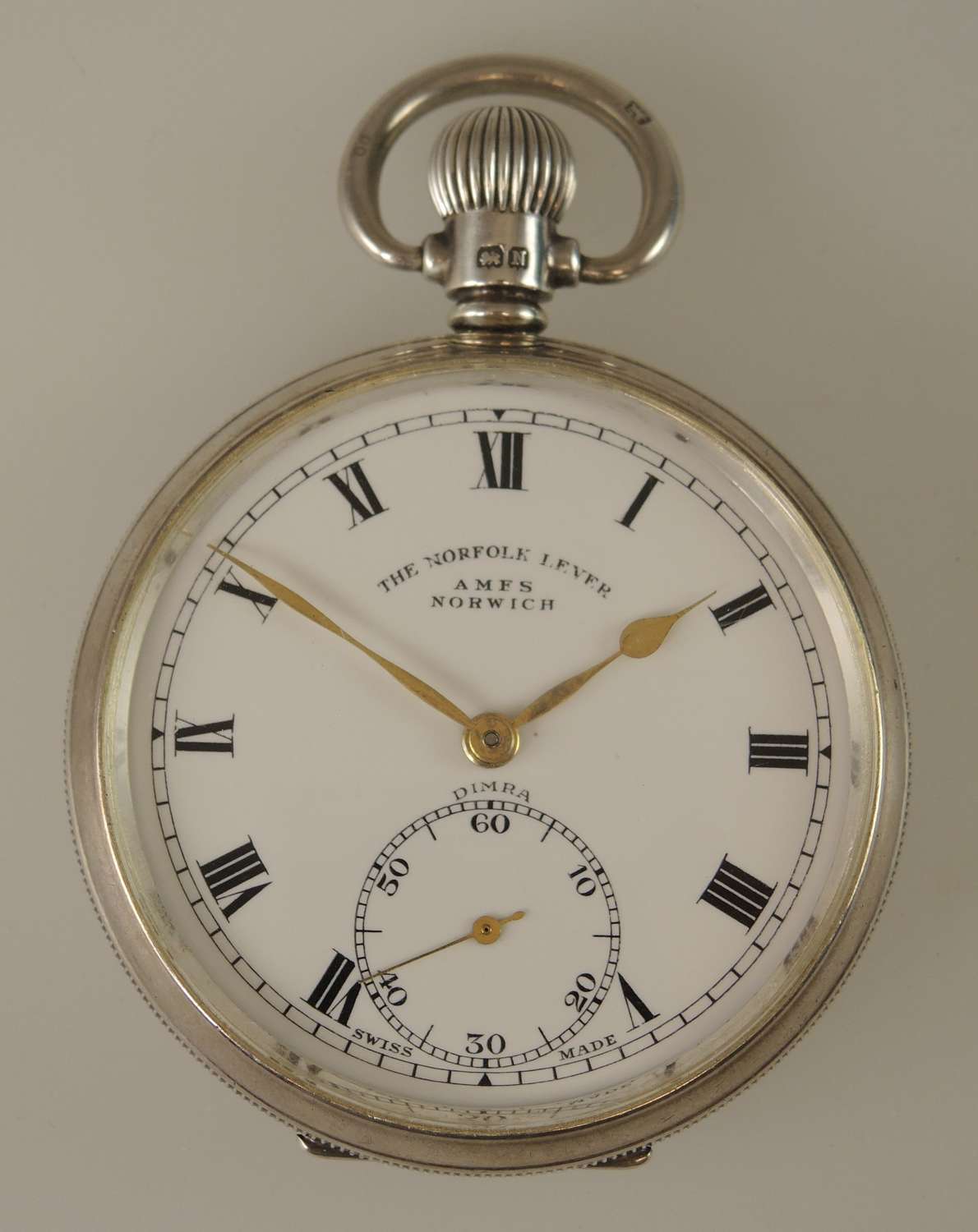 English silver vintage pocket watch made for Norfolk c1937