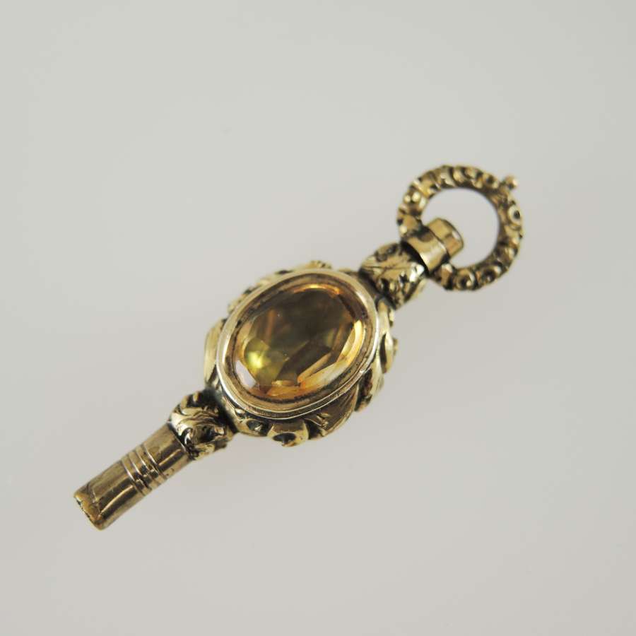 Beautiful Stone and glass set pocket watch key c1880