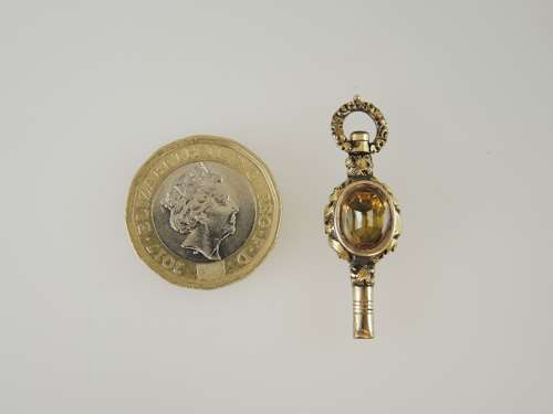 Beautiful Stone and glass set pocket watch key c1880