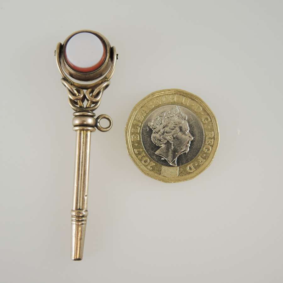 Gold cased Stone Set Swivel Pocket Watch Key. Circa 1880
