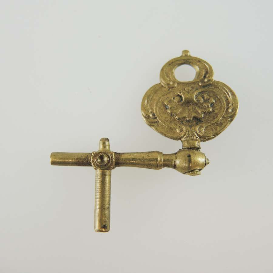 Unusual Early gilt double ended Crank pocket watch Key c1750