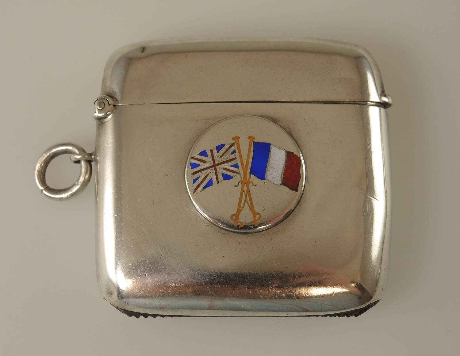 English silver and ENAMEL Allies Vesta case c1914