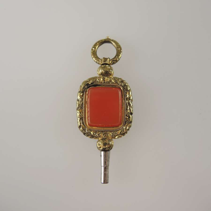 Large Red stone pocket watch key c1850