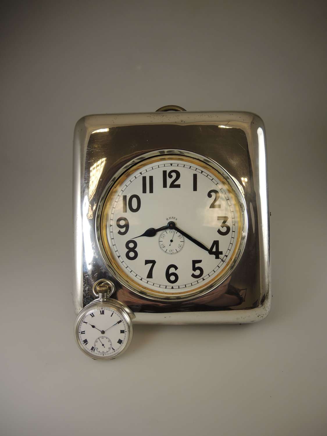 MASSIVE 137mm Wide 8 Day Pocket Watch with ORIG Silver Case Circa 1910