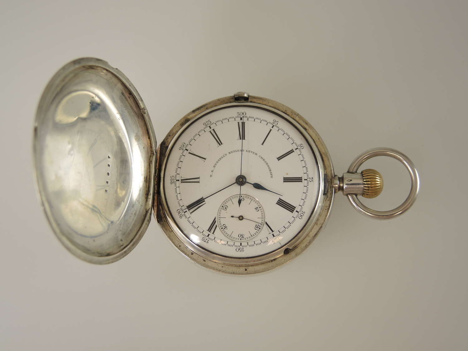 Silver full hunter pocket watch with CHRONOGRAPH c1885