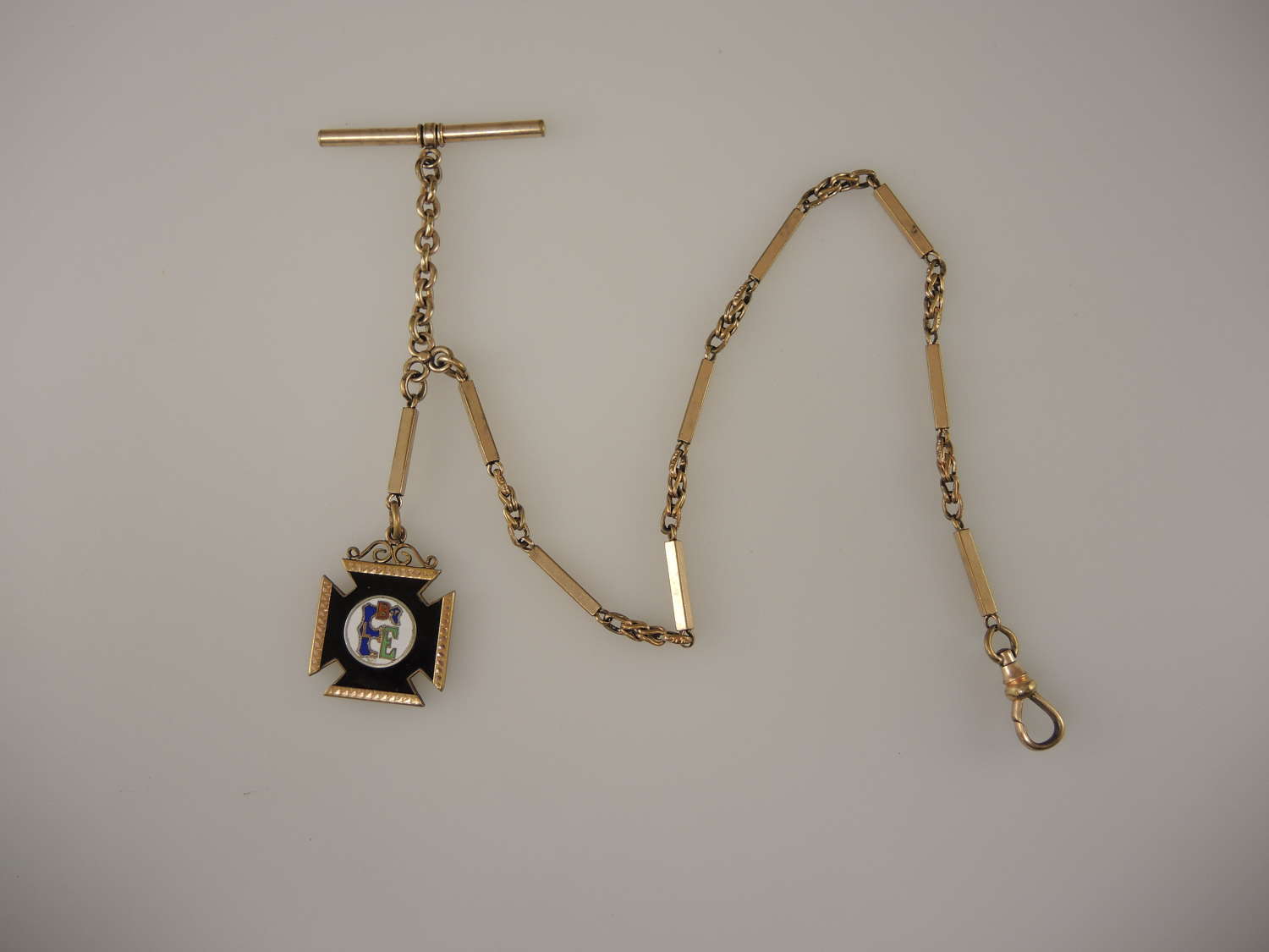 Fancy Gilt Watch chain w/ Brotherhood of RailRoad & Trainmen Fob c1910