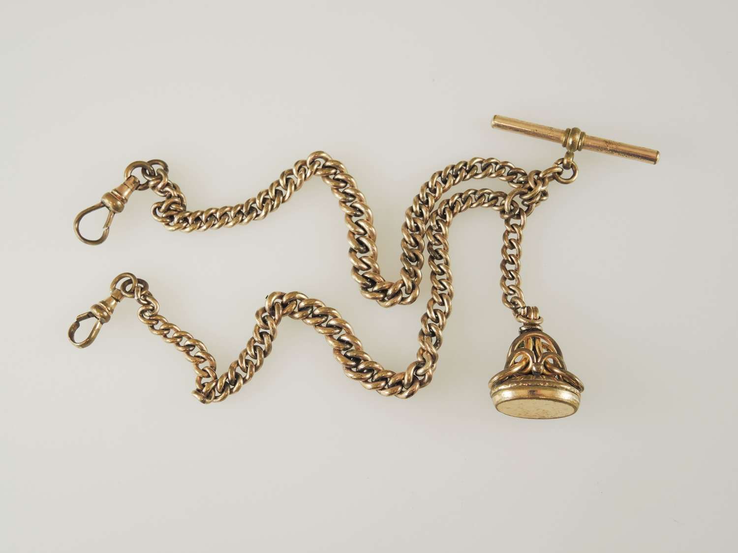Gold plated Victorian pocket watch chain. Double. with fob c1890