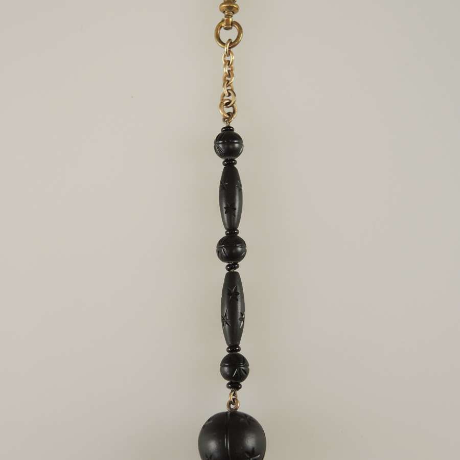 Whitby jet. Mourning watch chain c1880