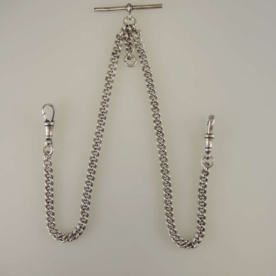 English silver pocket watch chain. Double Chester 1924