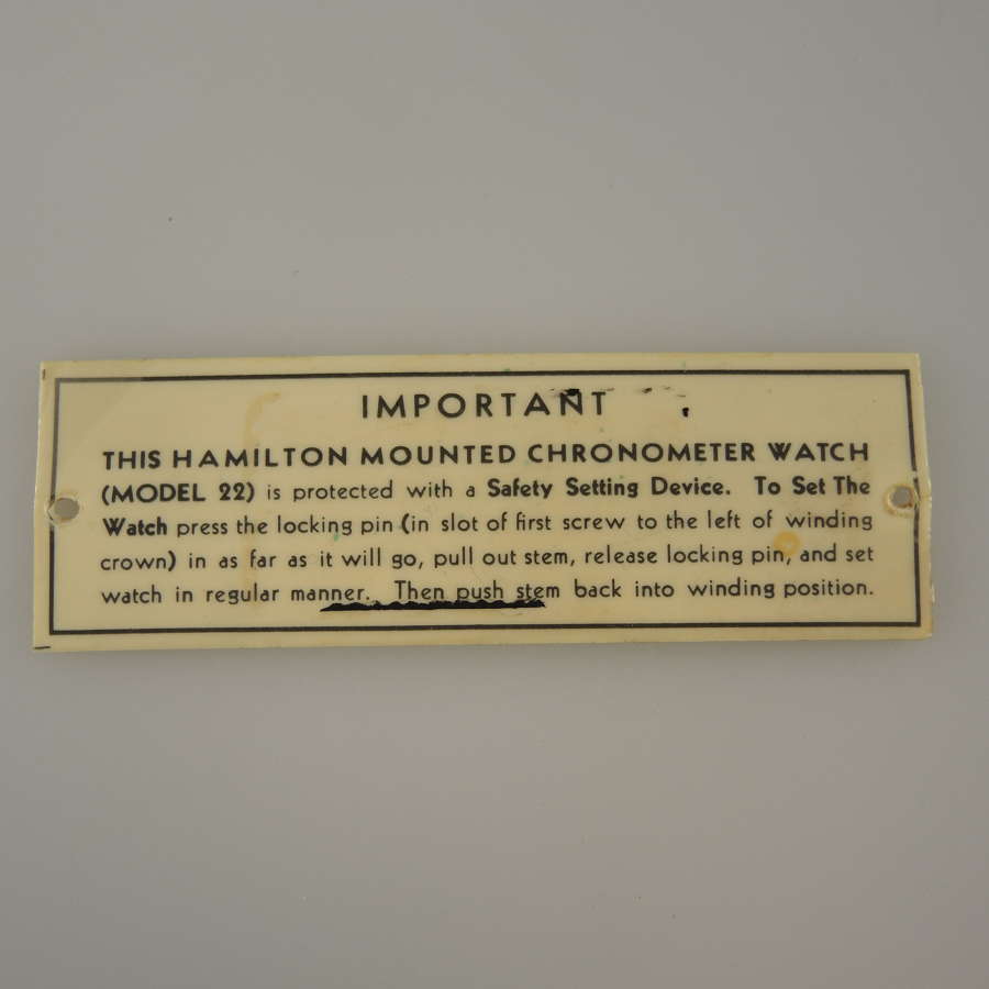 HAMILTON Chronometer Model 22 label c1940
