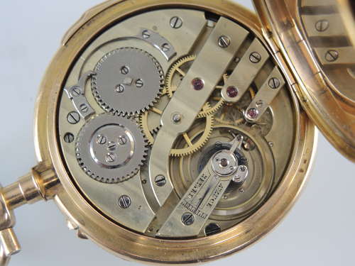 Solid 18K Gold Half Chronometer day date calendar pocket watch c1880