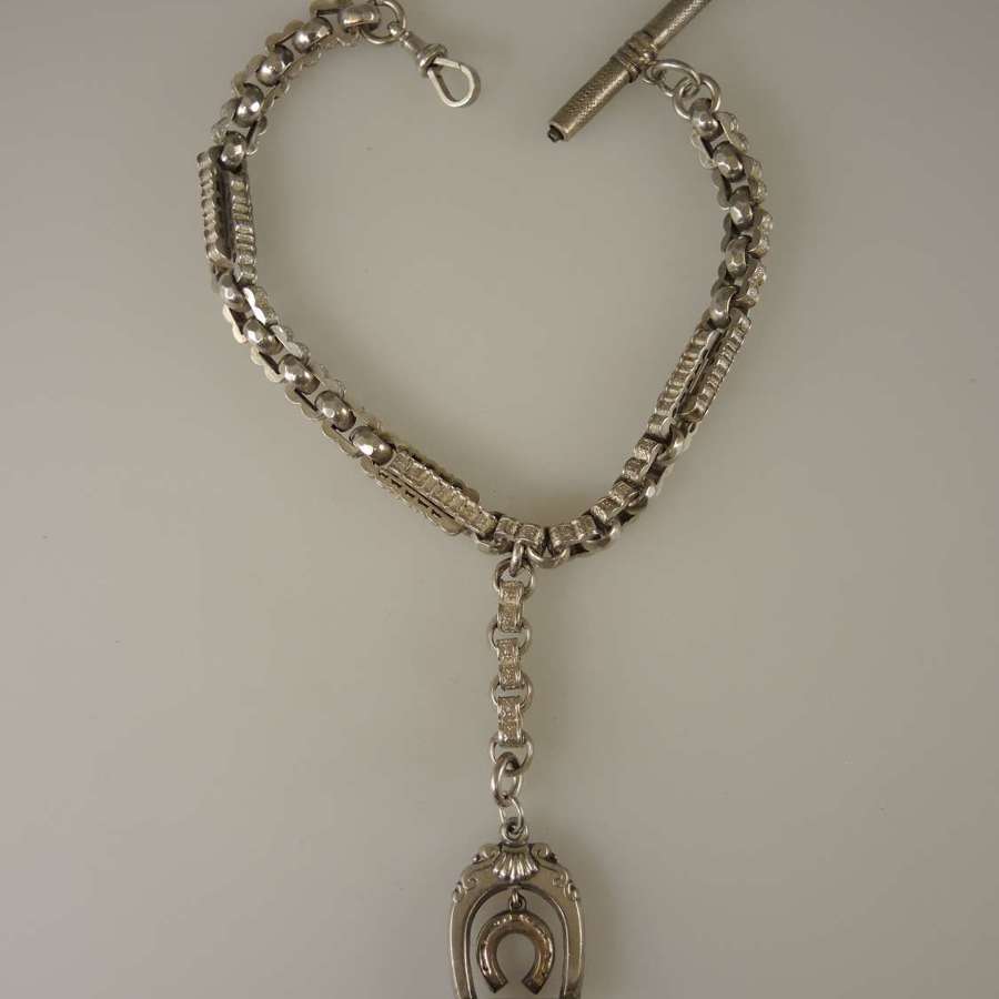 Fancy PEAKY BLINDERS Style silver pocket watch chain & Horse fob c1890