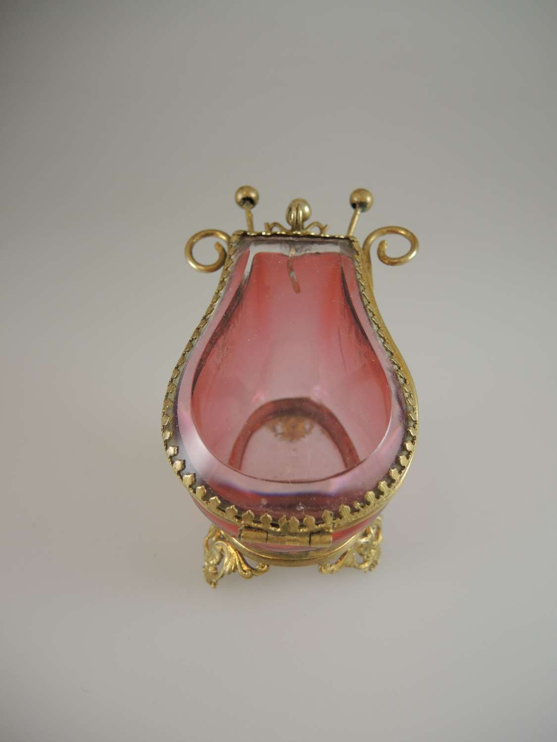 French Pink glass and gilt pocket watch casket c1880