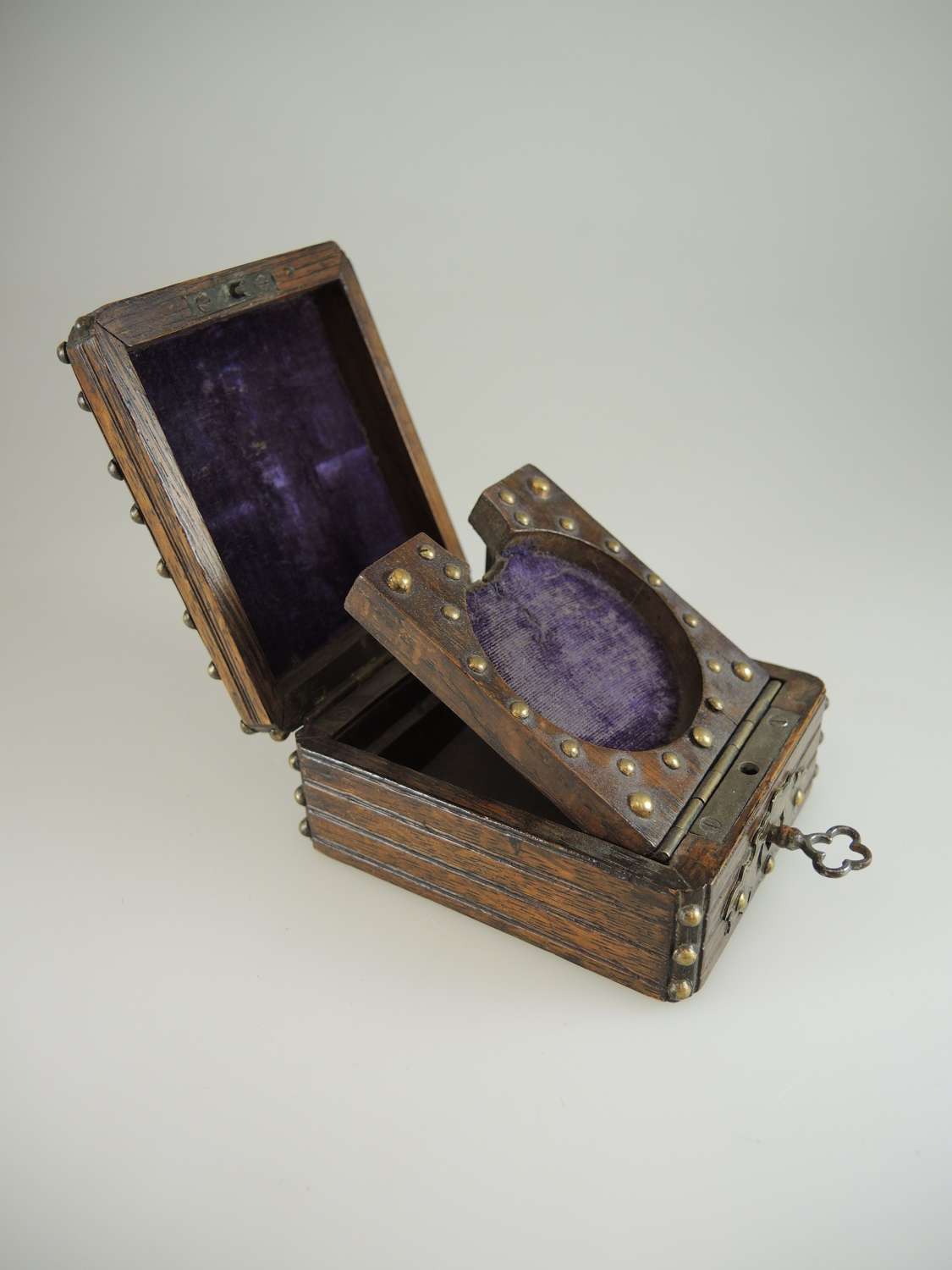Wooden and studded pocket watch box c1890