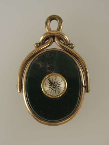 Large gilt and Stone Set COMPASS spinner fob c1890