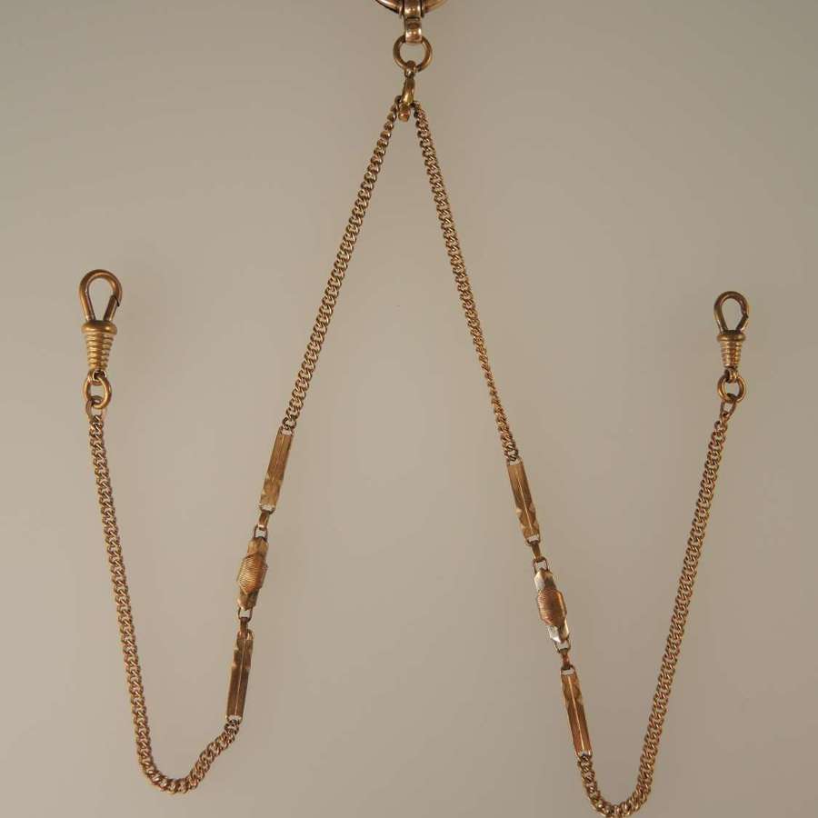 Long gold plated watch chain with bolt ring c1920