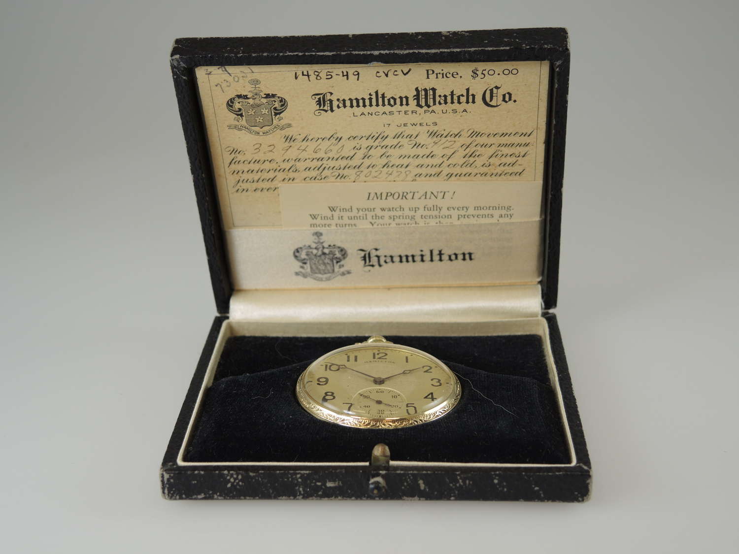 Hamilton pocket watch with original box & papers c1928