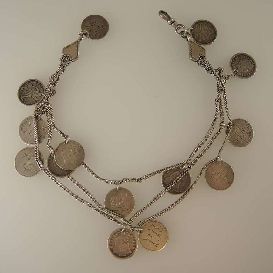 Unusual Watch chain made up of Liberty Dime Love Tokens c1890