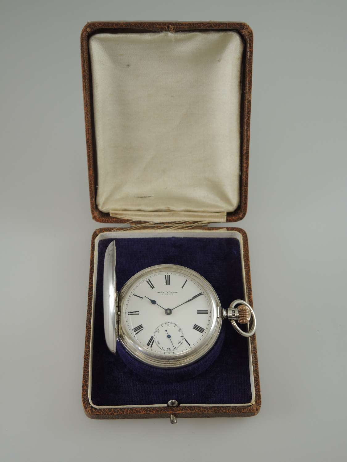 English silver full hunter pocket watch with box c1903