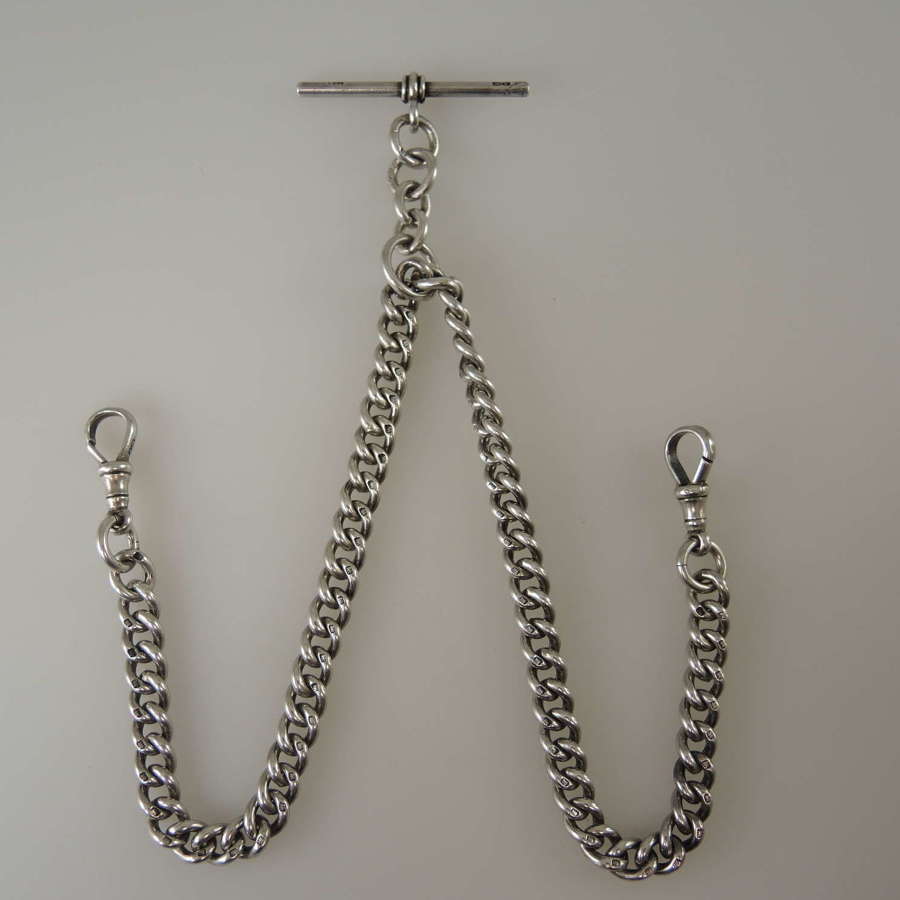 English Silver single or double watch chain. Chester 1922