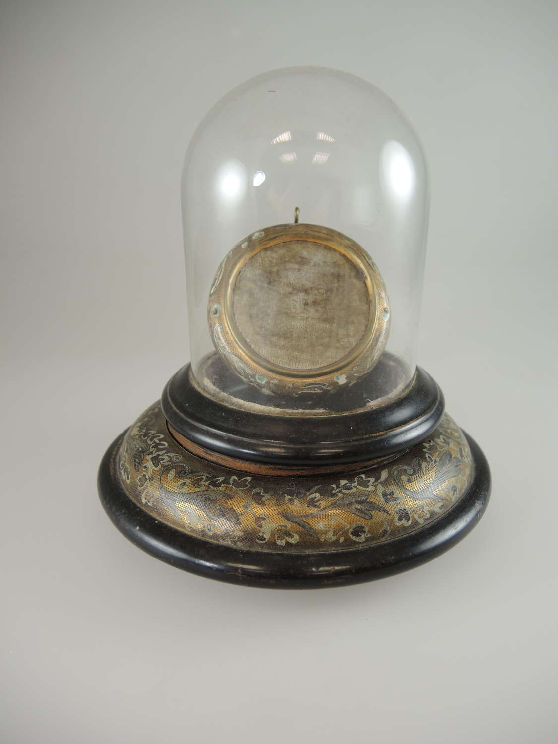 Unusual Painted metal Glass domed watch stand c1890