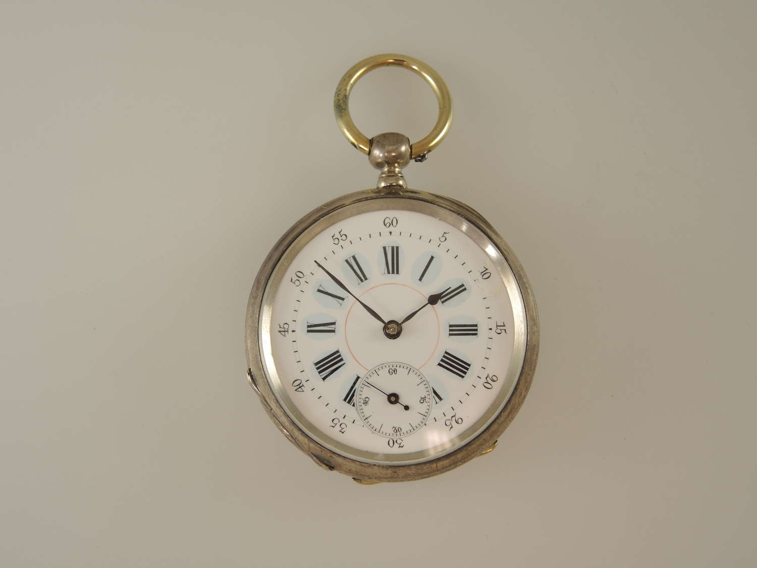 Silver cased pocket watch with a fancy enamel dial c1870