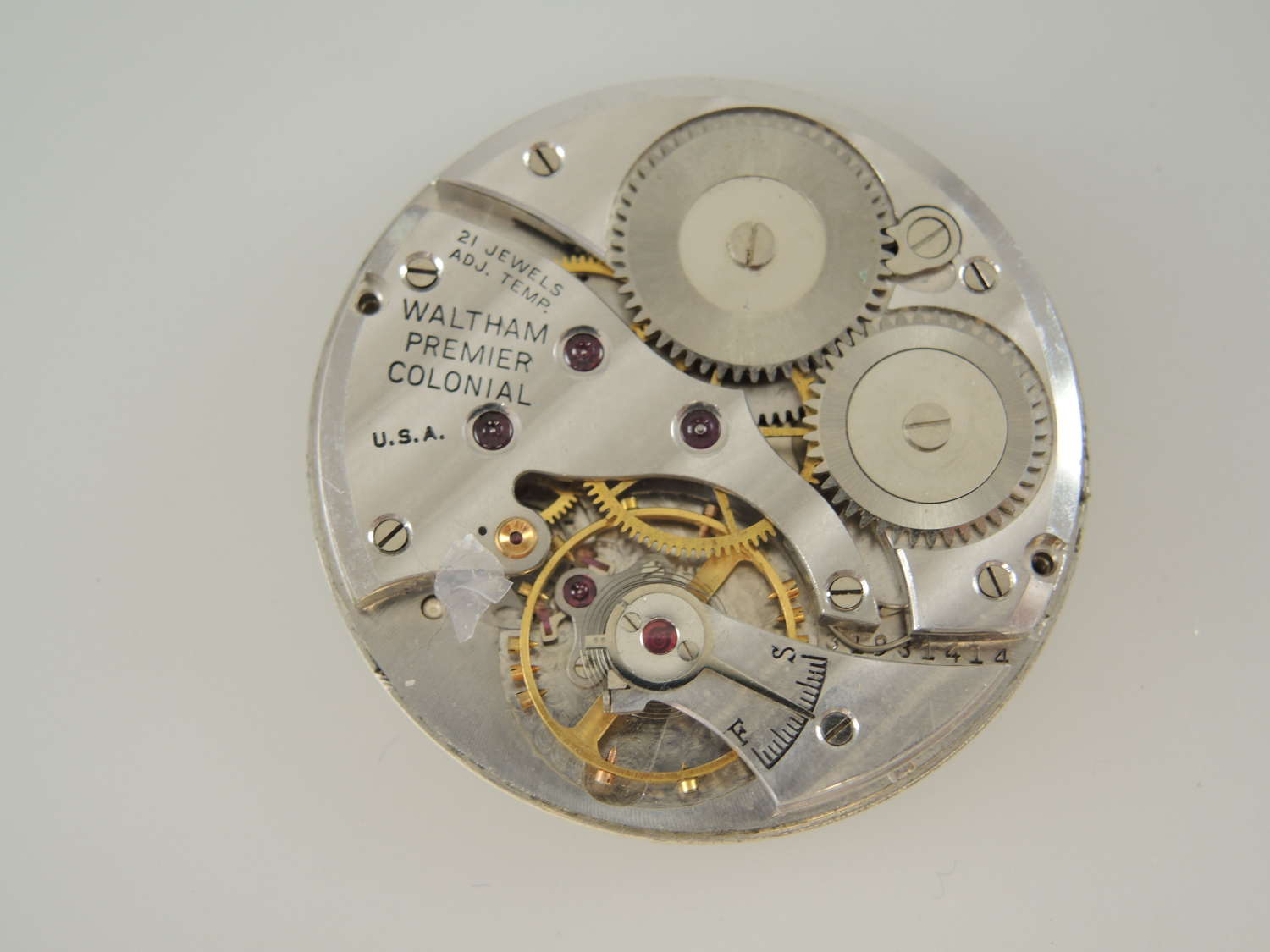 12s 21J Waltham Premier Colonial pocket watch movement c1940