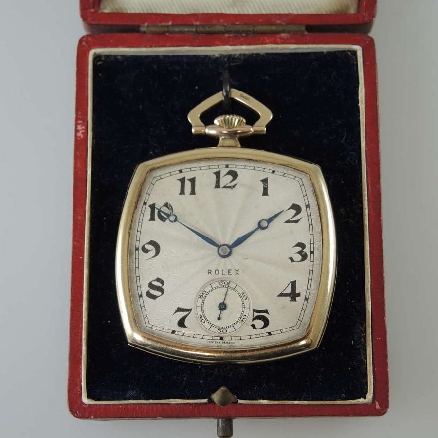 Rare 9K Gold Tonneau cased Rolex pocket watch c1905