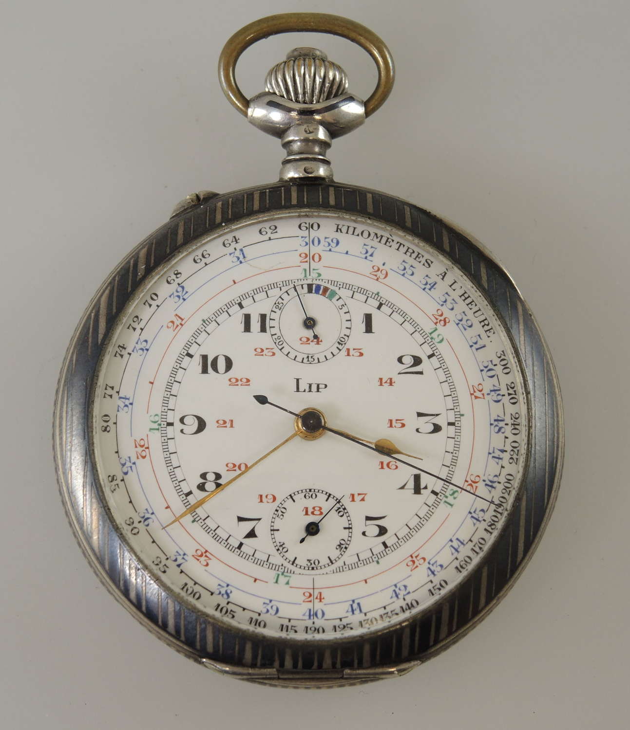 Silver and Niello enamel Chronograph pocket watch by Lip c1910