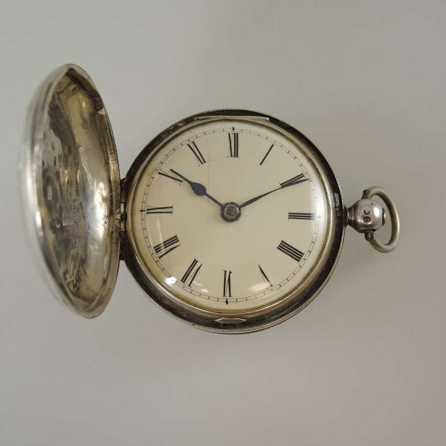 English silver cased verge hunter pocket watch. London 1854