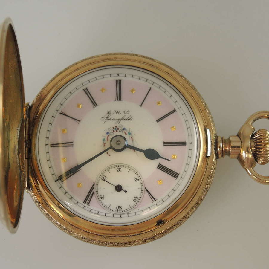 Gold plated Hunter with fancy enamel dial. Illinois Watch Co c1887