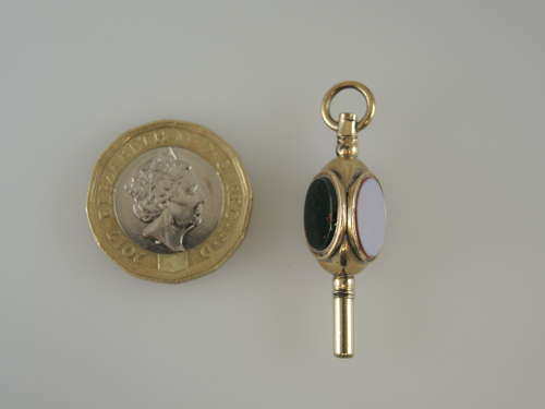 Victorian gilt three sided stone set pocket watch key c1850