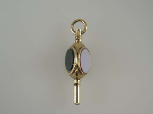 Victorian gilt three sided stone set pocket watch key c1850