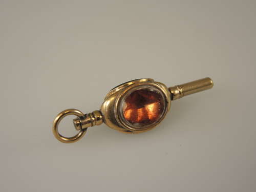 Victorian gilt three sided stone set pocket watch key c1850