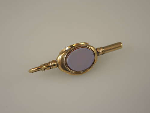Victorian gilt three sided stone set pocket watch key c1850